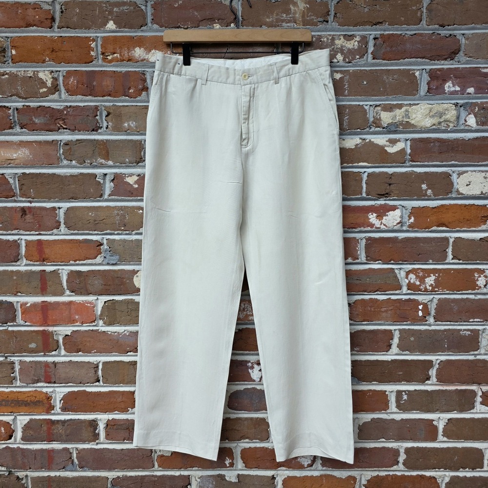 Vintage Polo Ralph Lauren Preston Fit Pants Sz 32x29 Beige Ivory Silk Linen